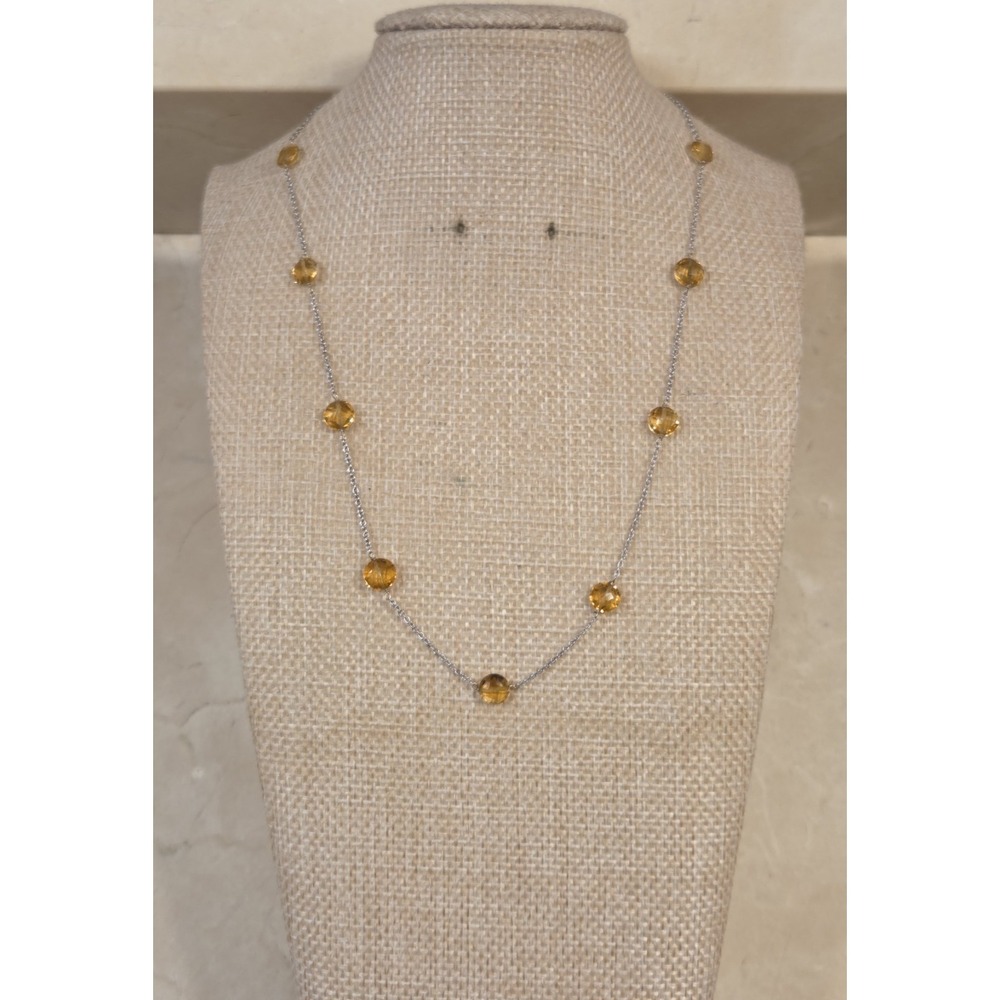 Stunning 14k‎ White Gold & Fancy Cut Citrine Station Necklace 16"